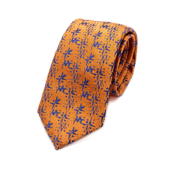 Mens Italian Floral Silk Neck Tie in Orange