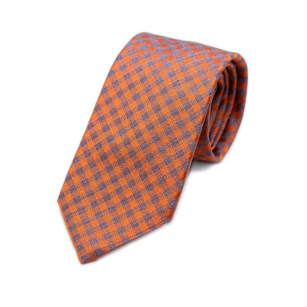 Mens Italian Gingham Check Silk Neck Tie in Orange