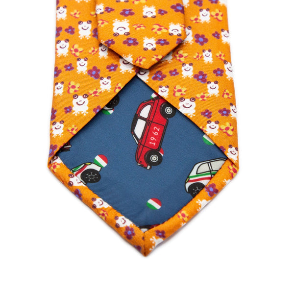 Mens Italian Printed Silk Neck Tie in Orange