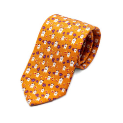 Mens Italian Printed Silk Neck Tie in Orange