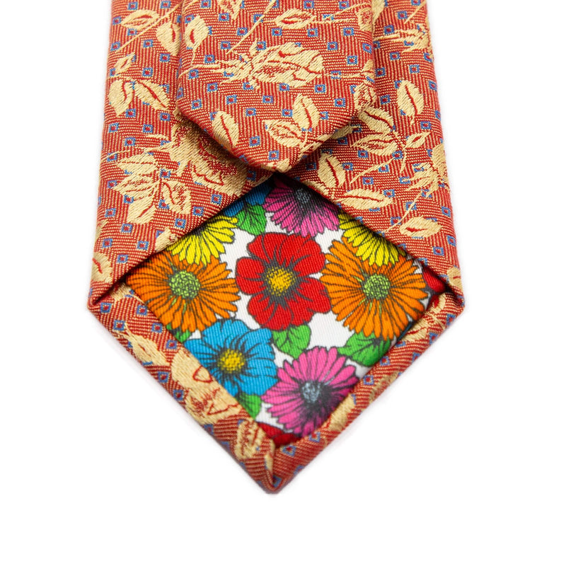 Mens Italian Floral Silk Neck Tie in Orange and Gold