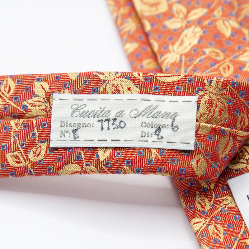 Mens Italian Floral Silk Neck Tie in Orange and Gold