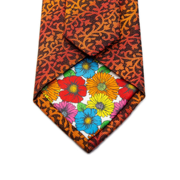 Mens Italian Floral Silk Neck Tie in Burnt Orange