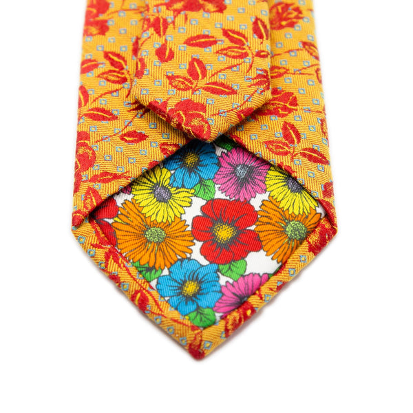 Mens Italian Floral Silk Neck Tie in Gold and Orange