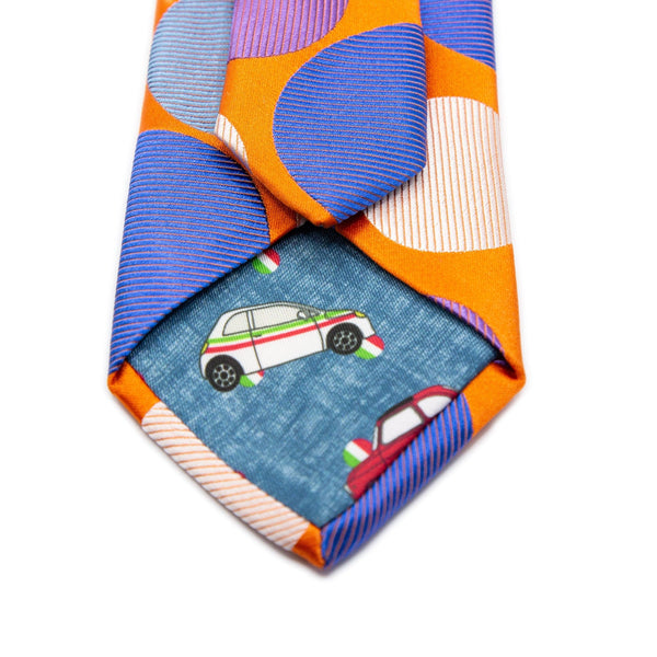 Mens Italian Polka Dot Silk Neck Tie in Orange