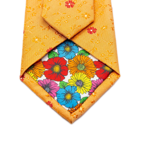 Mens Italian Mini Floral Silk Neck Tie in Orange