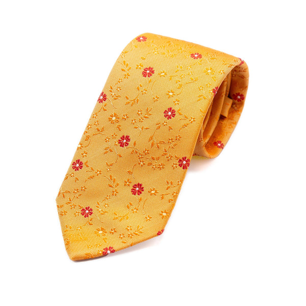 Mens Italian Mini Floral Silk Neck Tie in Orange