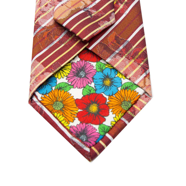 Mens Italian Striped Floral Silk Neck Tie in Orange