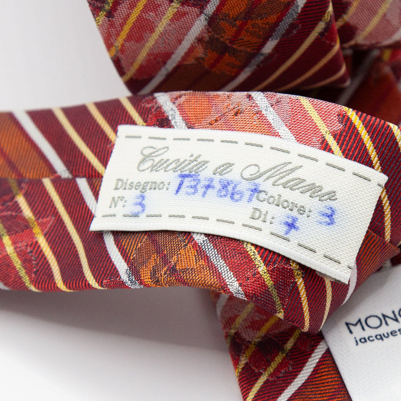 Mens Italian Striped Floral Silk Neck Tie in Orange