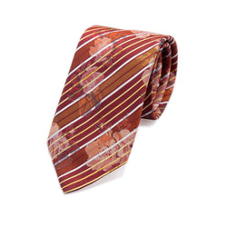Mens Italian Striped Floral Silk Neck Tie in Orange