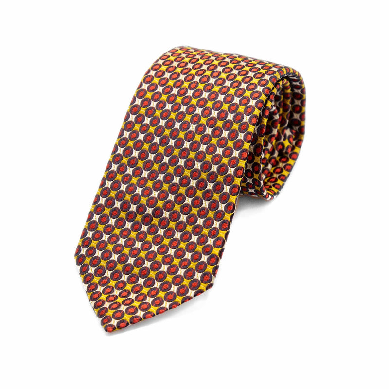 Mens Italian Geometric Silk Neck Tie in Orange and Gold