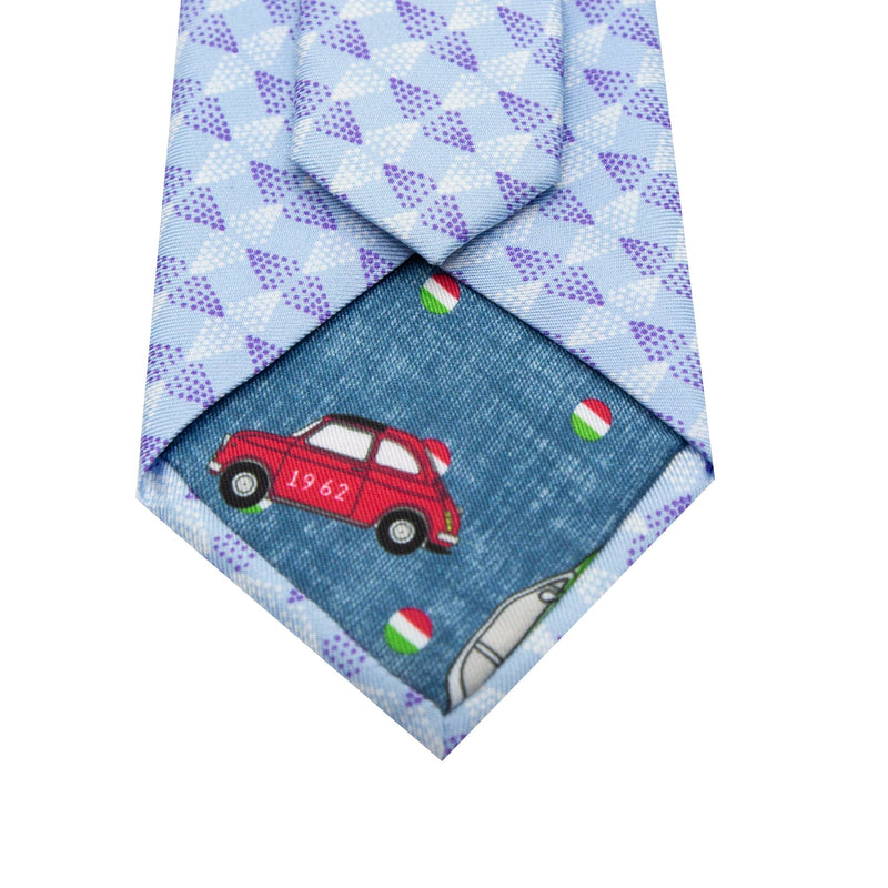 Mens Italian Geometric Silk Neck Tie in Sky and Purple