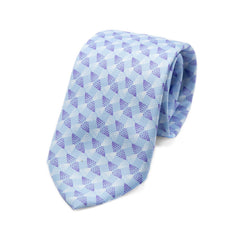 Mens Italian Geometric Silk Neck Tie in Sky and Purple