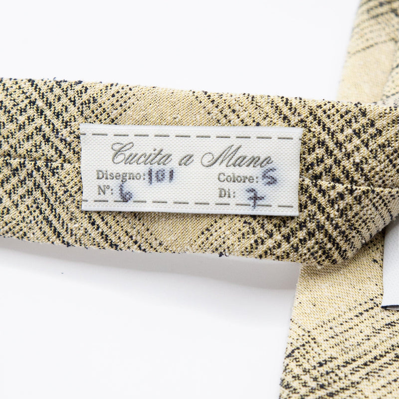 Mens Italian Heavy Woven Textured Check Silk Neck Tie in Beige