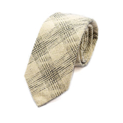 Mens Italian Heavy Woven Textured Check Silk Neck Tie in Beige