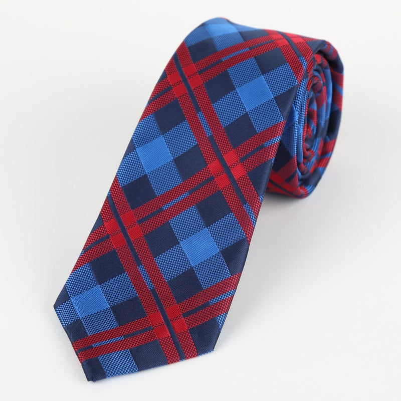 James Adelin Luxury Neck Tie in Navy, Royal and Red Check