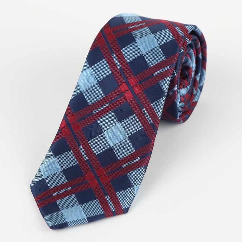 James Adelin Check Neck Tie in Navy, Blue and Burgundy