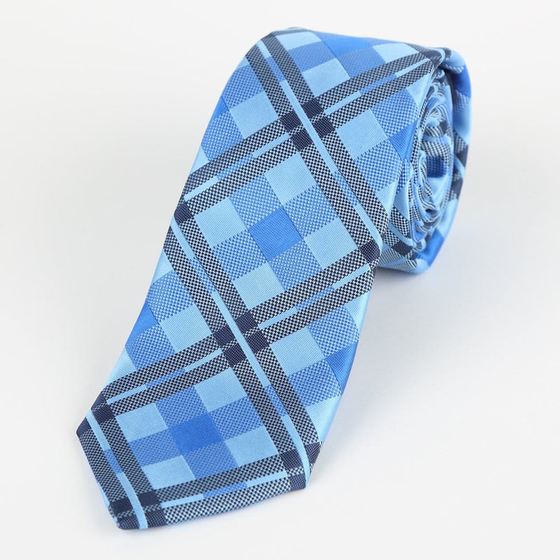 James Adelin Luxury Check Neck Tie in Sky, Blue and Navy