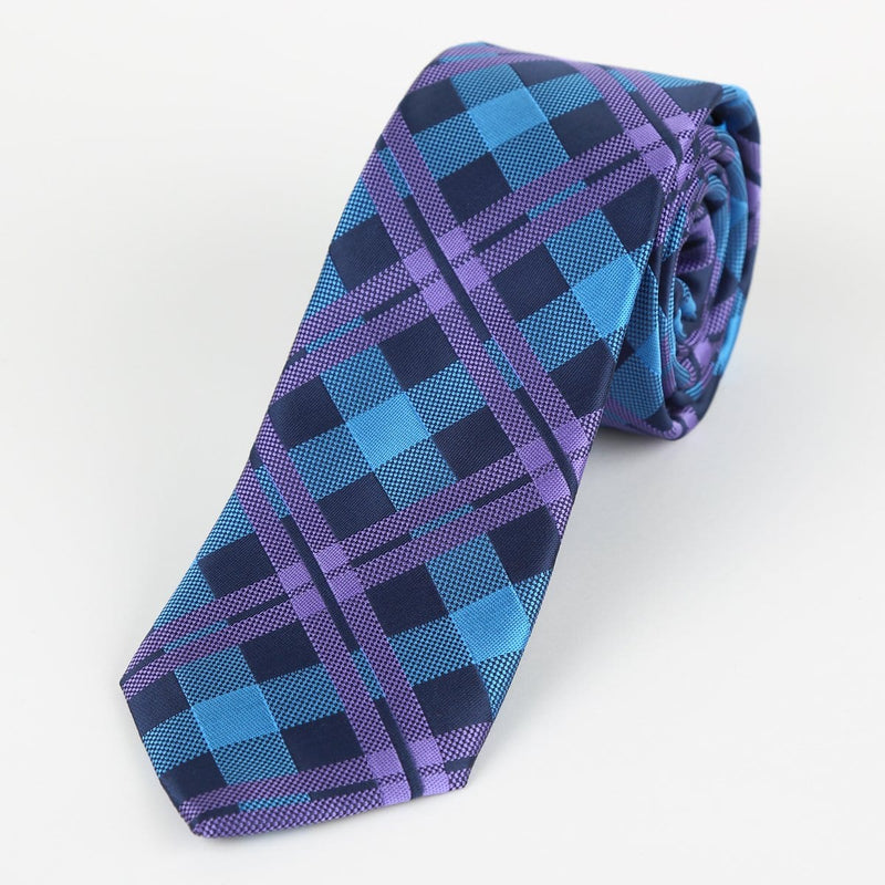 James Adelin Luxury Check Neck Tie in Navy, Turquoise and Purple
