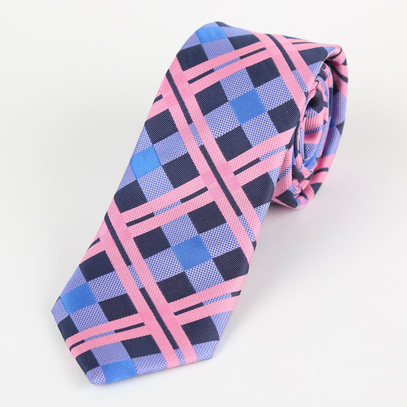 James Adelin Luxury Check Neck Tie in Navy, Pink and Purple