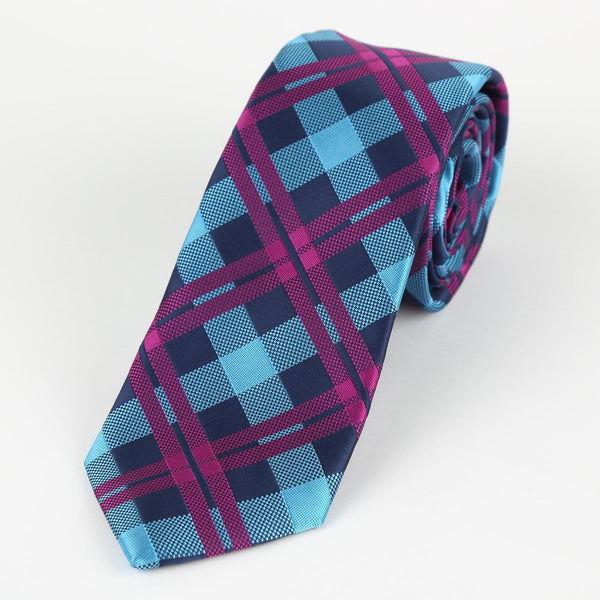 James Adelin Luxury Neck Tie in Navy and Magenta Check