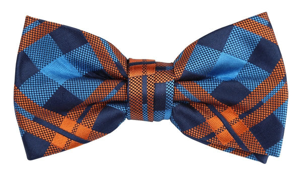 James Adelin Check Bow Tie in Navy, Blue and Orange