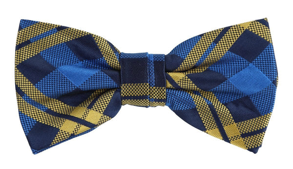 James Adelin Check Bow Tie in Navy, Royal and Gold