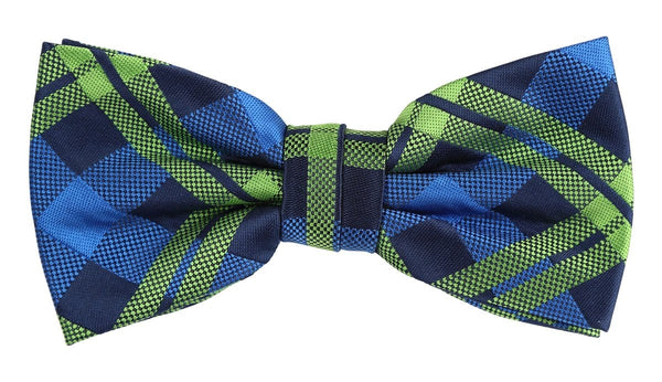 James Adelin Check Bow Tie in Navy, Royal and Lime Green