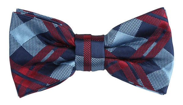 James Adelin Check Bow Tie in Navy, Blue and Burgundy