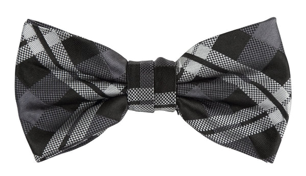James Adelin Check Bow Tie in Black, Charcoal and Silver
