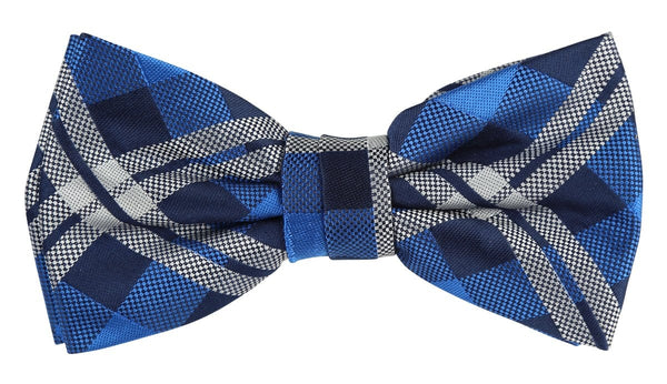 James Adelin Check Bow Tie in Navy, Royal and Silver