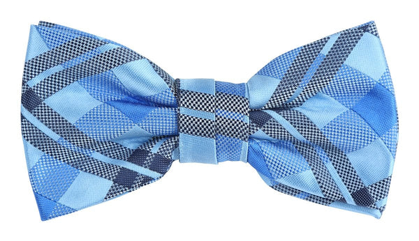 James Adelin Check Bow Tie in Sky, Blue and Navy