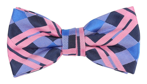 James Adelin Check Bow Tie in Navy, Pink and Purple