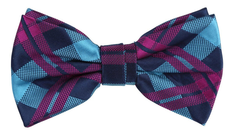 James Adelin Check Bow Tie in Navy, Turquoise and Magenta