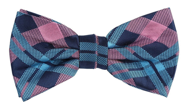 James Adelin Check Bow Tie in Navy, Pink and Turquoise