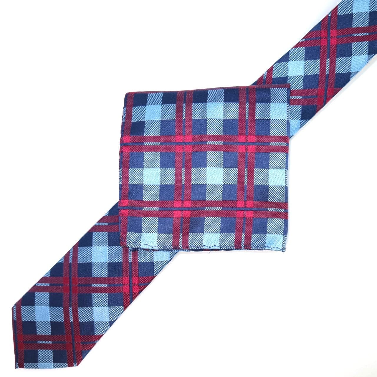 James Adelin Check Neck Tie in Navy, Blue and Burgundy