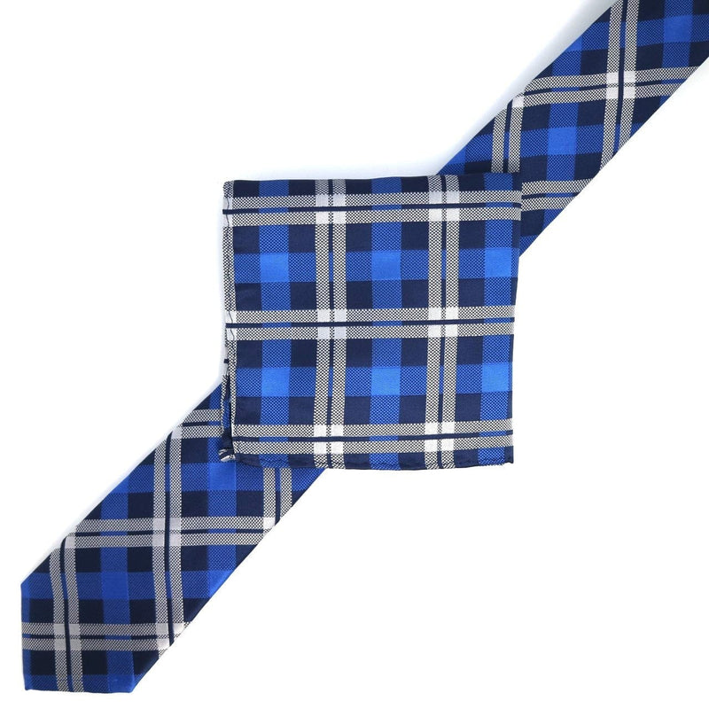 James Adelin Luxury Check Neck Tie in Navy, Royal and Silver