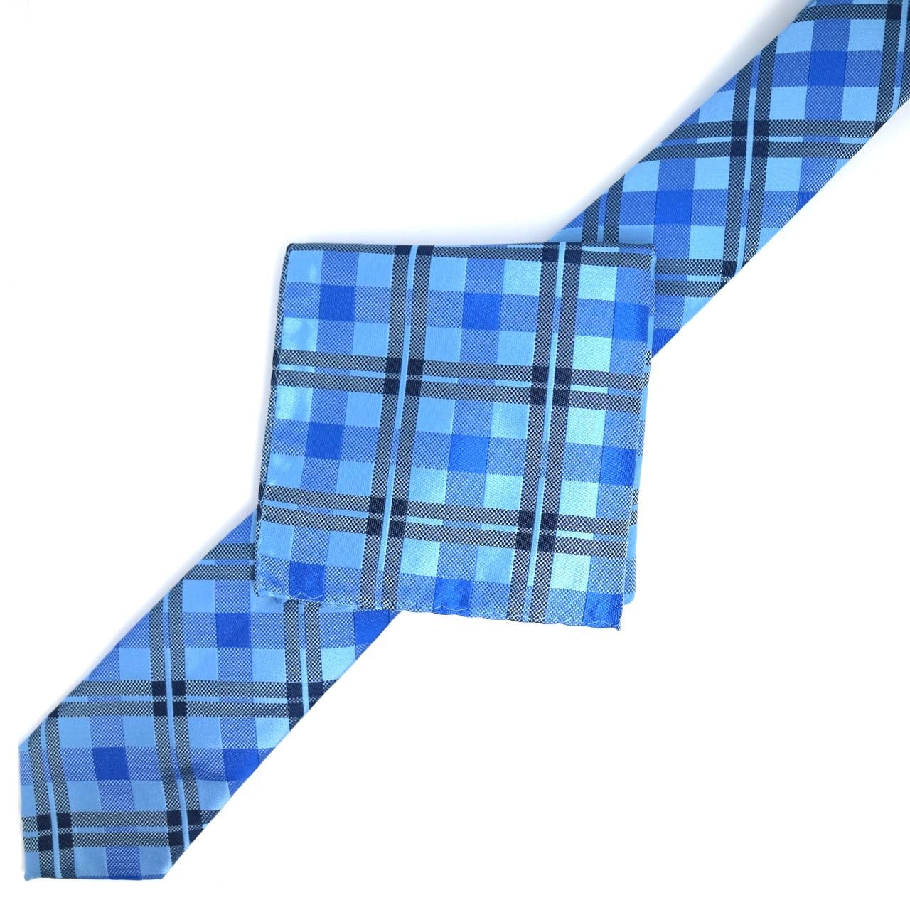 James Adelin Luxury Check Neck Tie in Sky, Blue and Navy