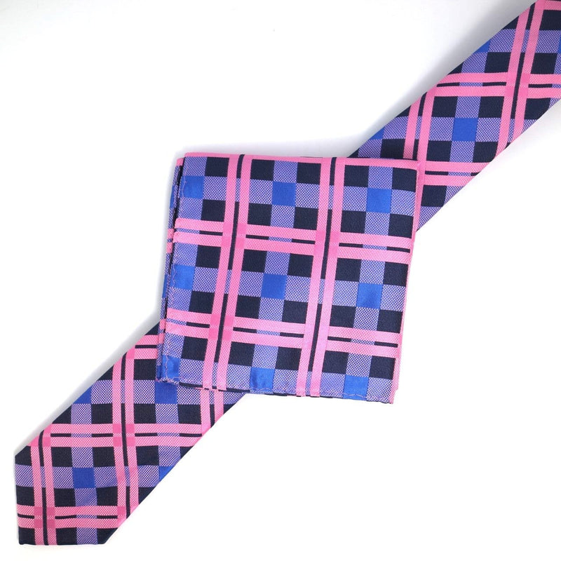 James Adelin Luxury Check Neck Tie in Navy, Pink and Purple