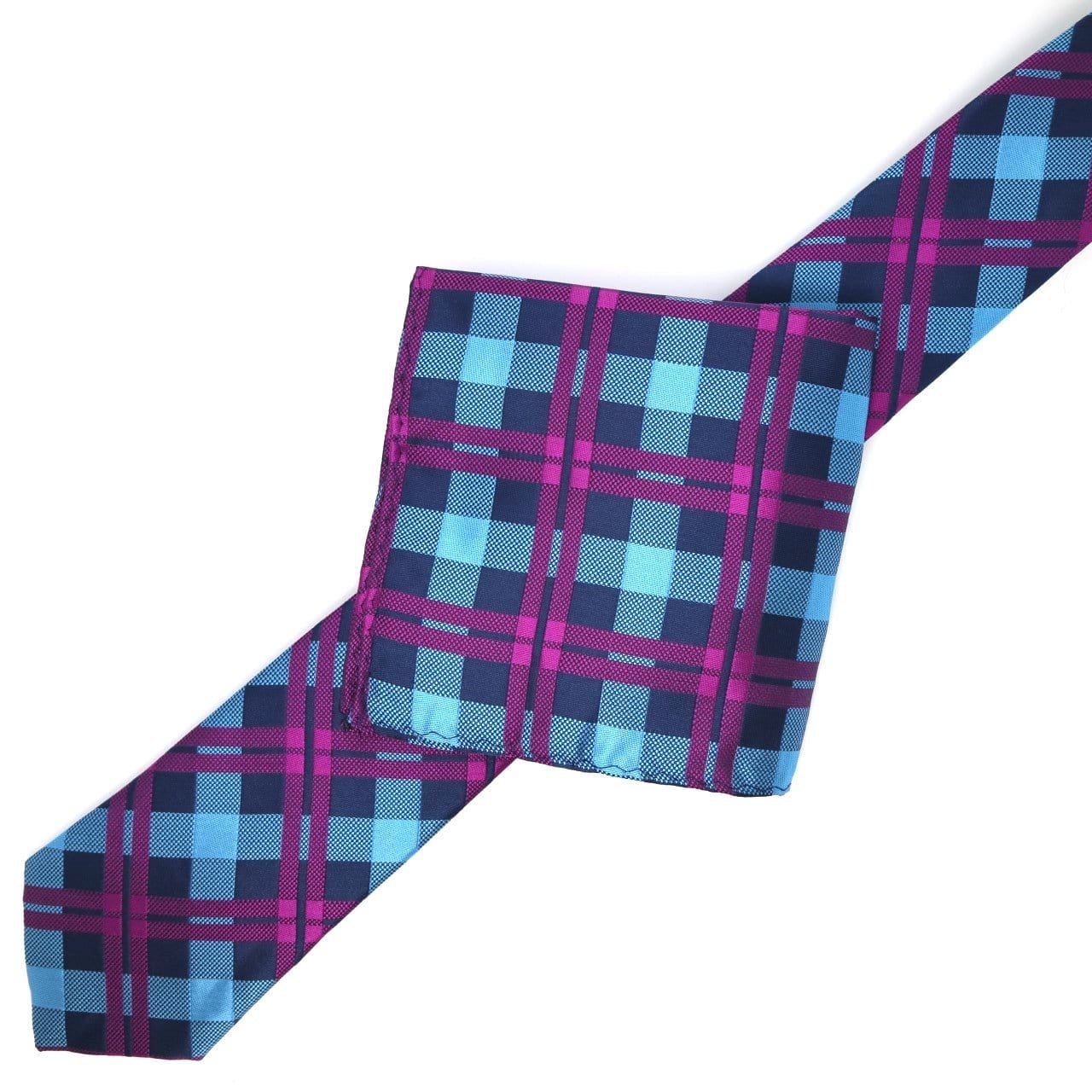James Adelin Luxury Neck Tie in Navy and Magenta Check