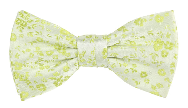 soft lime green bow tie with floral detail