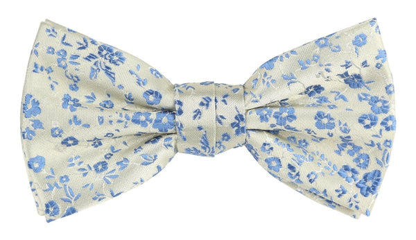mens floral bow tie in ivory with blue floral print