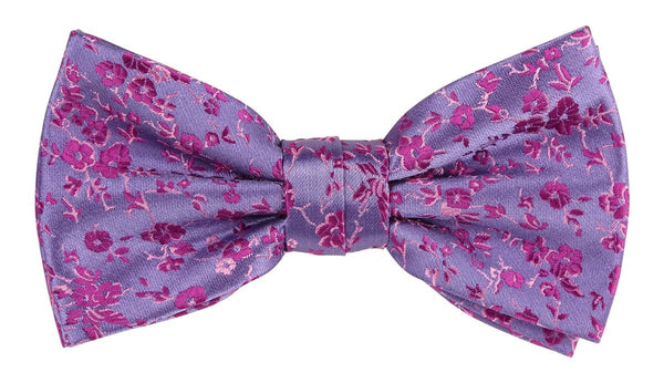 lilac bow tie with pink floral pattern