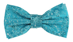 mens floral bow tie in aqua blue with silver detailing