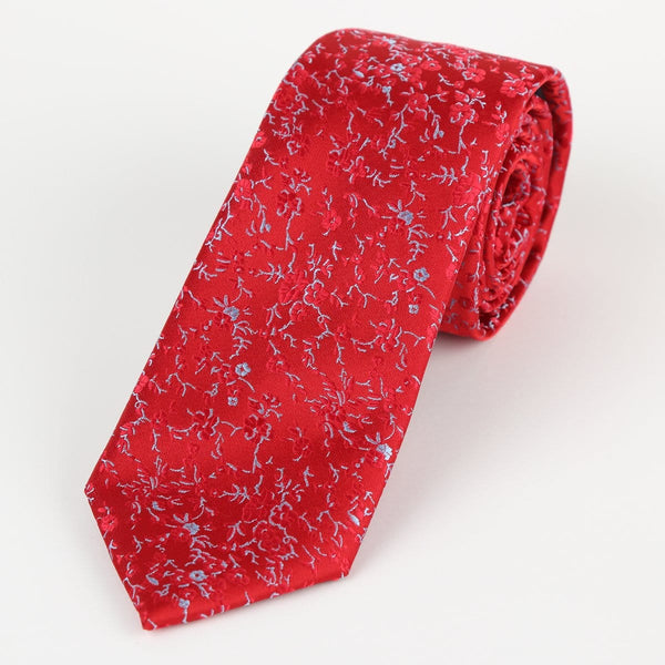 James Adelin Luxury Floral Neck Tie in Red and Sky