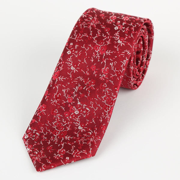 James Adelin Luxury Floral Neck Tie in Burgundy and Silver