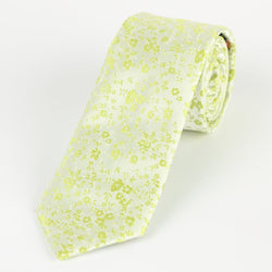 James Adelin Luxury Floral Neck Tie in Lime Green and White