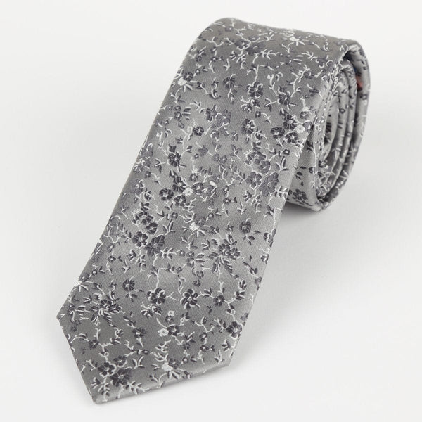 James Adelin Luxury Floral Neck Tie in Grey and Silver