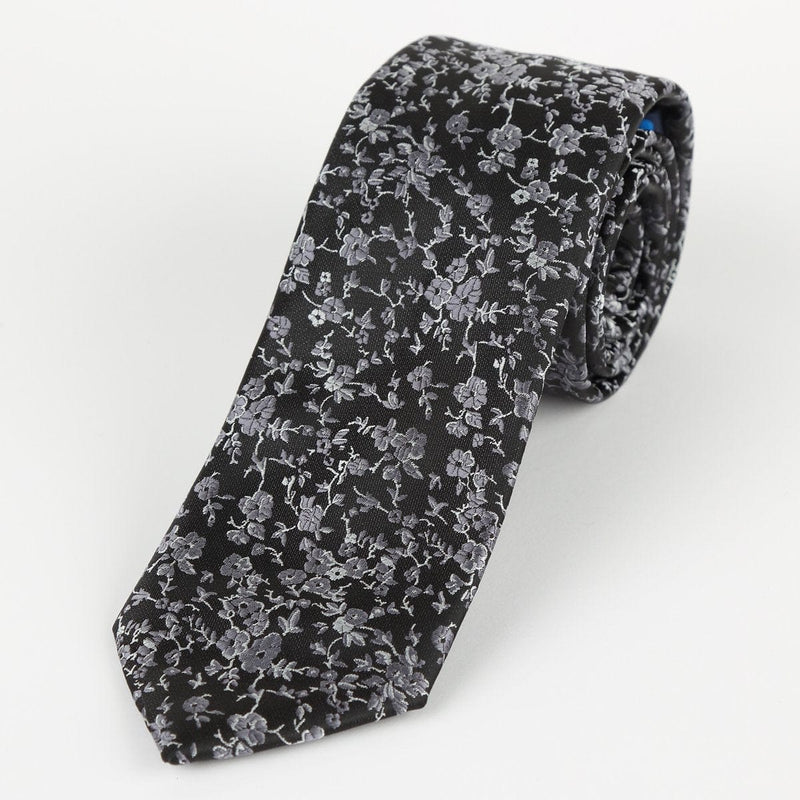 James Adelin Luxury Floral Neck Tie in Black and Silver