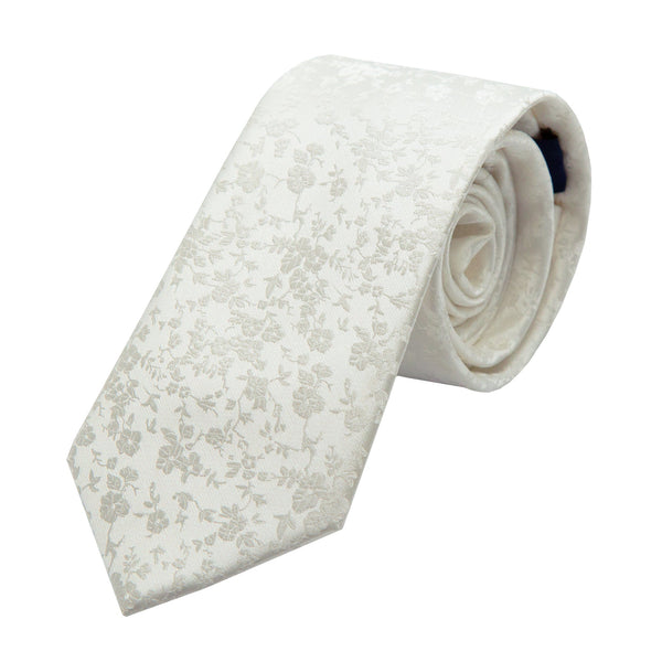 James Adelin Luxury Floral Neck Tie in Off White